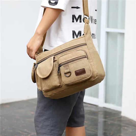 Canvas Messenger Bag For Men Vintage Water Resistant Waxed Crossbody Bags Briefcase Padded Shoulder Bag For Male Handbag