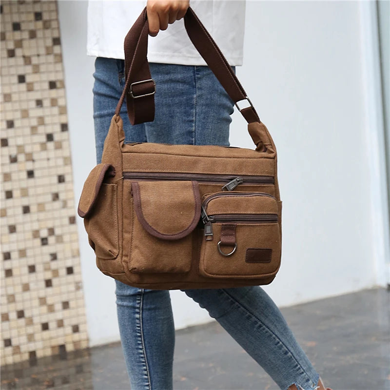 Canvas Messenger Bag For Men Vintage Water Resistant Waxed Crossbody Bags Briefcase Padded Shoulder Bag For Male Handbag