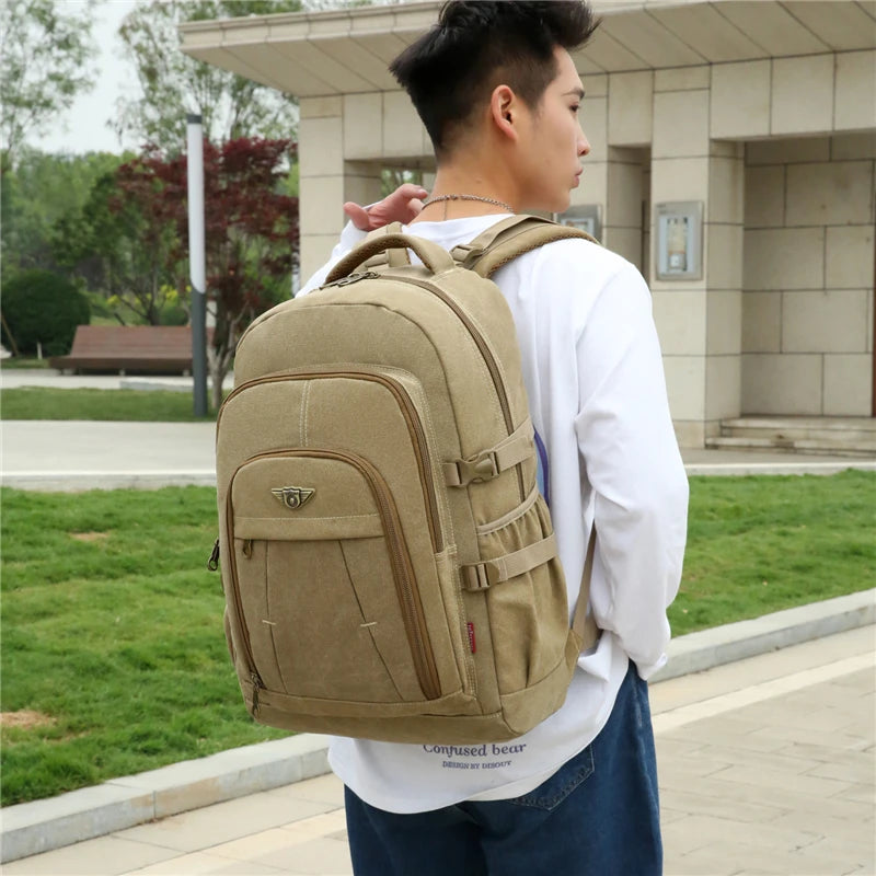 Laptop Canvas Backpack Men's Travel School Shoulder Bags Multifunction Rucksack Water Resistant Computer Backpacks For Teenager