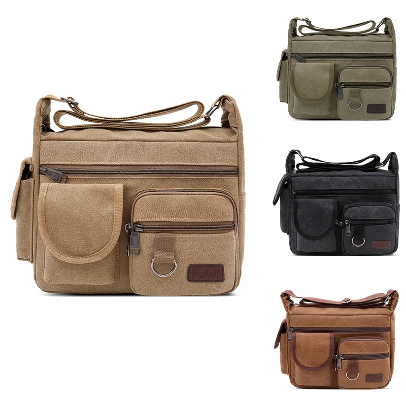 Canvas Messenger Bag For Men Vintage Water Resistant Waxed Crossbody Bags Briefcase Padded Shoulder Bag For Male Handbag