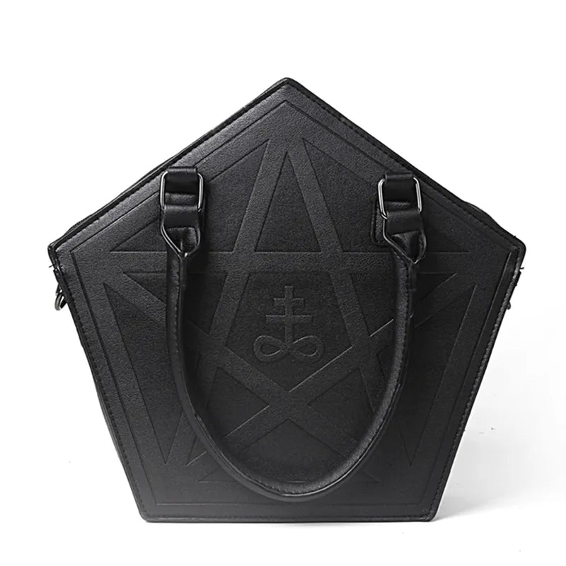 JIEROTYX Pentagram Punk Darkness Gothic Star Handbag Women Girl Black PU Soft Leather Shoulder Bag With Chain High Quality