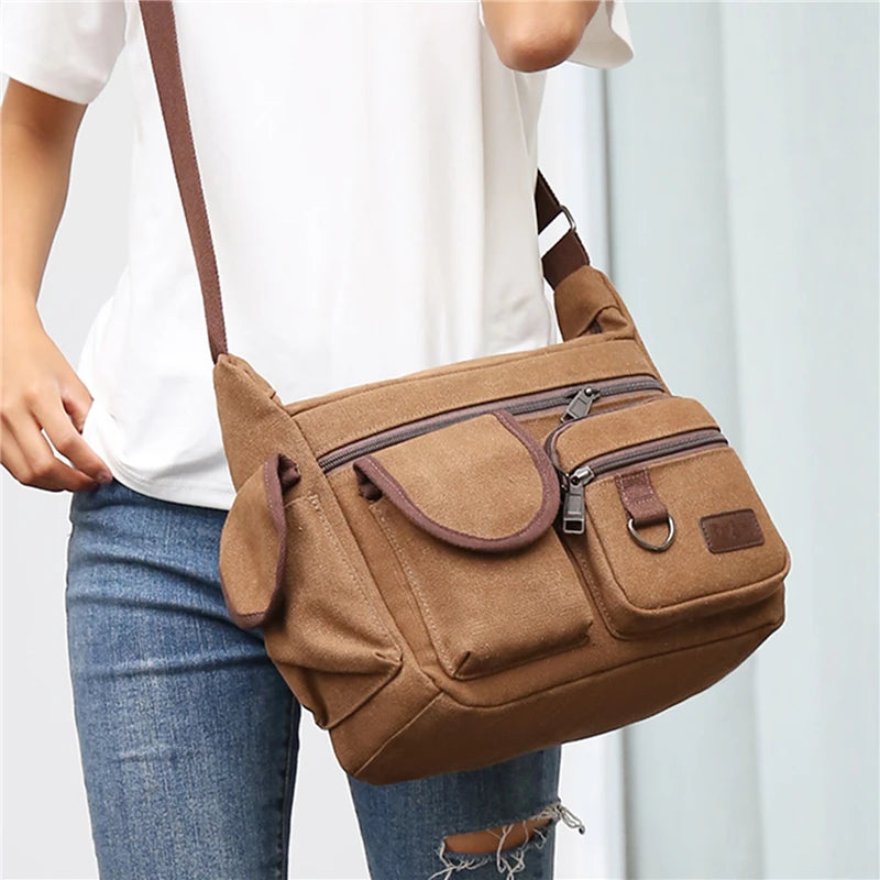 Canvas Messenger Bag For Men Vintage Water Resistant Waxed Crossbody Bags Briefcase Padded Shoulder Bag For Male Handbag