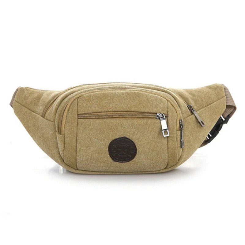 Canvas Waist Bag Men's Multi-compartment Sports Chest Bag Small Cloth Bag Mobile Phone Bag Fitness Bag Multi-functional Wallet