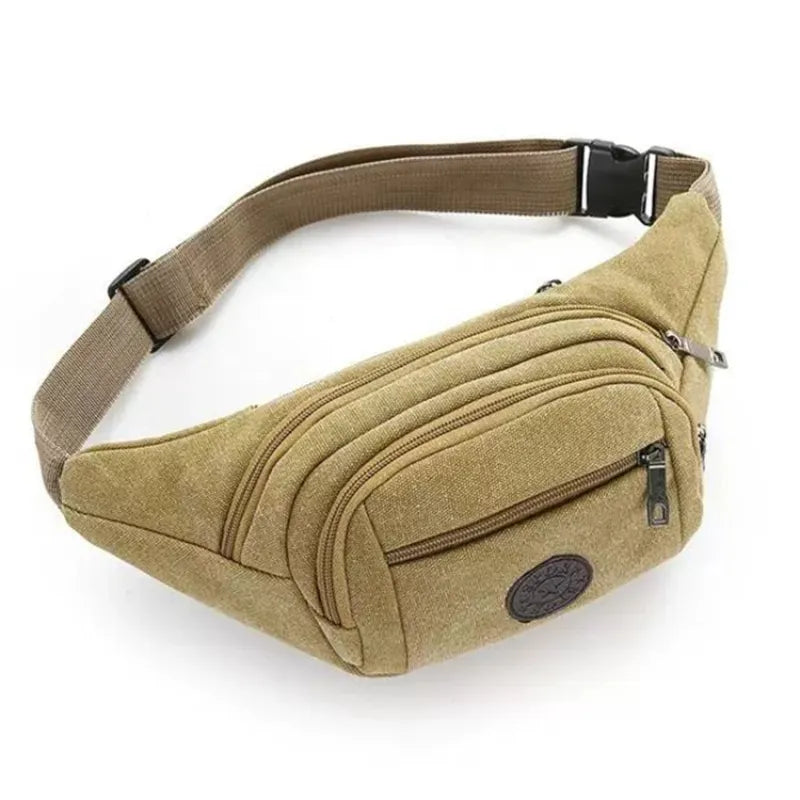 Canvas Waist Bag Men's Multi-compartment Sports Chest Bag Small Cloth Bag Mobile Phone Bag Fitness Bag Multi-functional Wallet